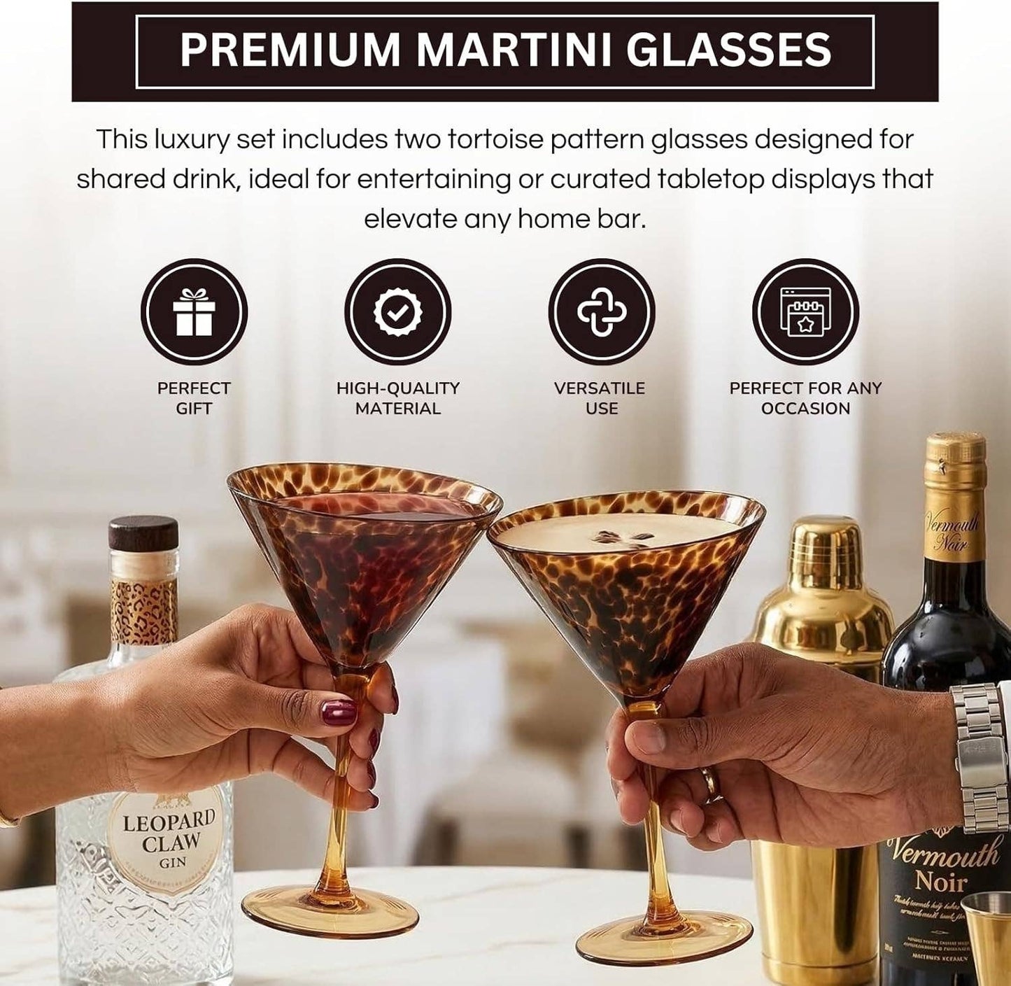 Tortoise Leopard Print Martini Glasses