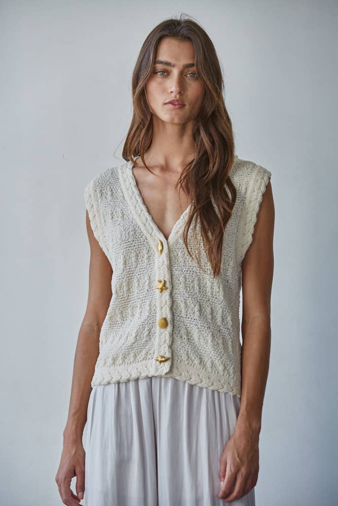 V-Neck Shell Button-Down Vest