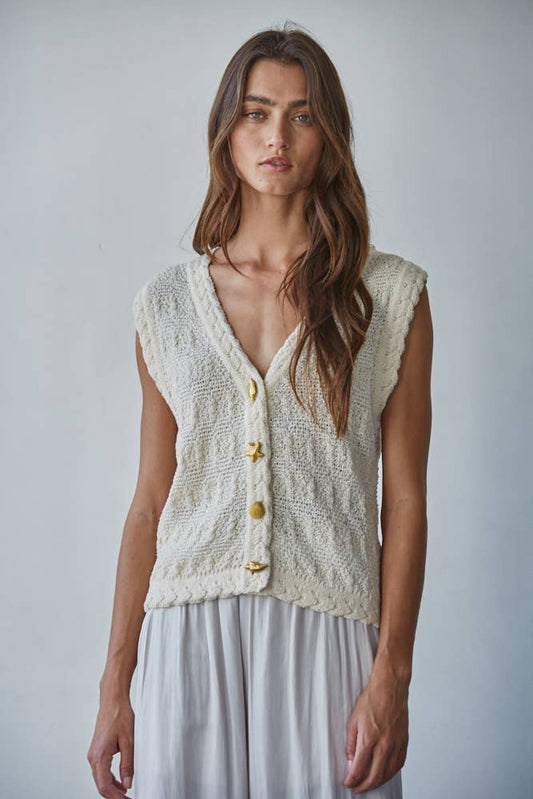V-Neck Shell Button-Down Vest
