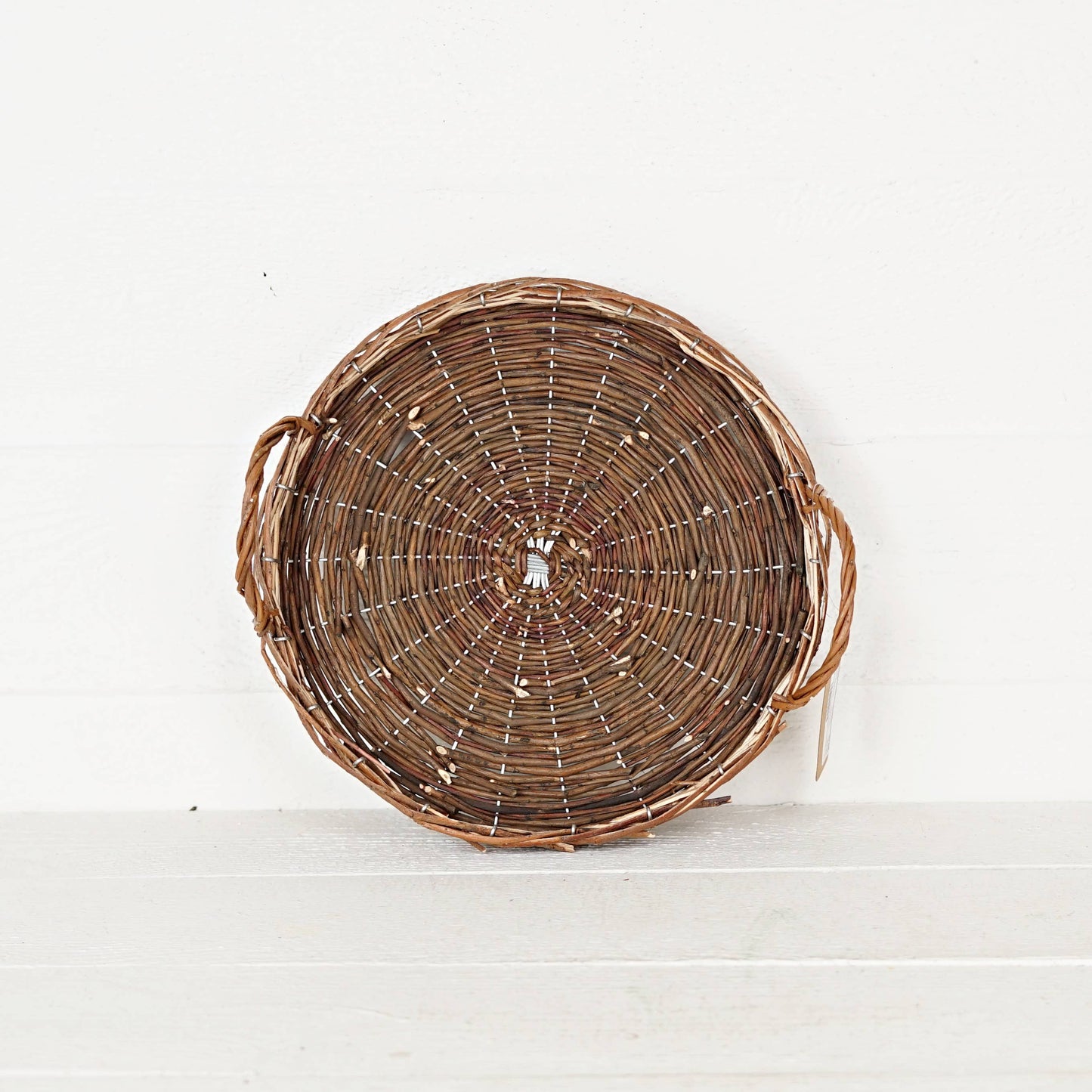 Flat Willow Basket with Ruffled Edge and Handles