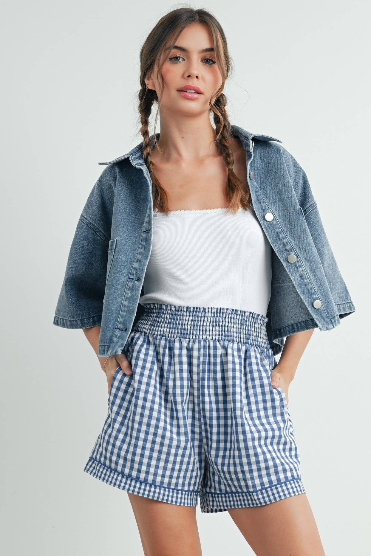 Garterized Gingham Shorts - BMP7658