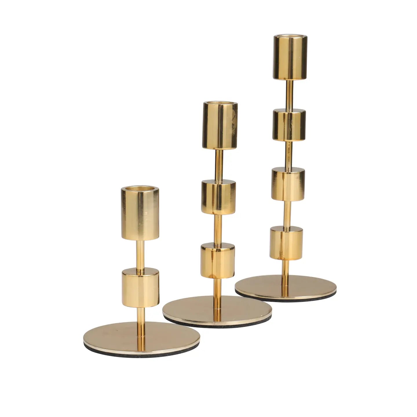 Contemporary Gold Aluminum Metal Candle Holder Set