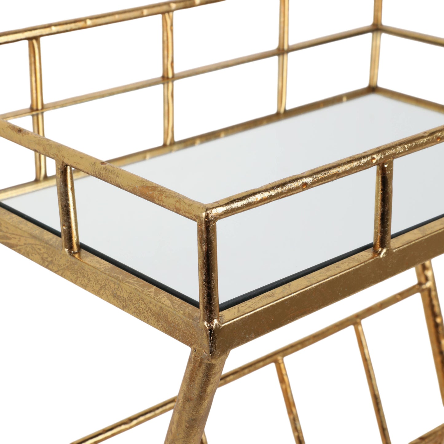 23 in. Tall Gold Metal 2 Tier Mirrored Magazine Bookcase