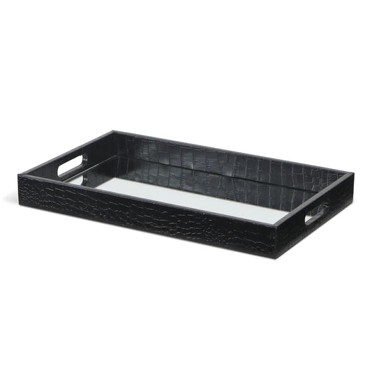 Slade Black Faux Snakeskin Mirrored Tray