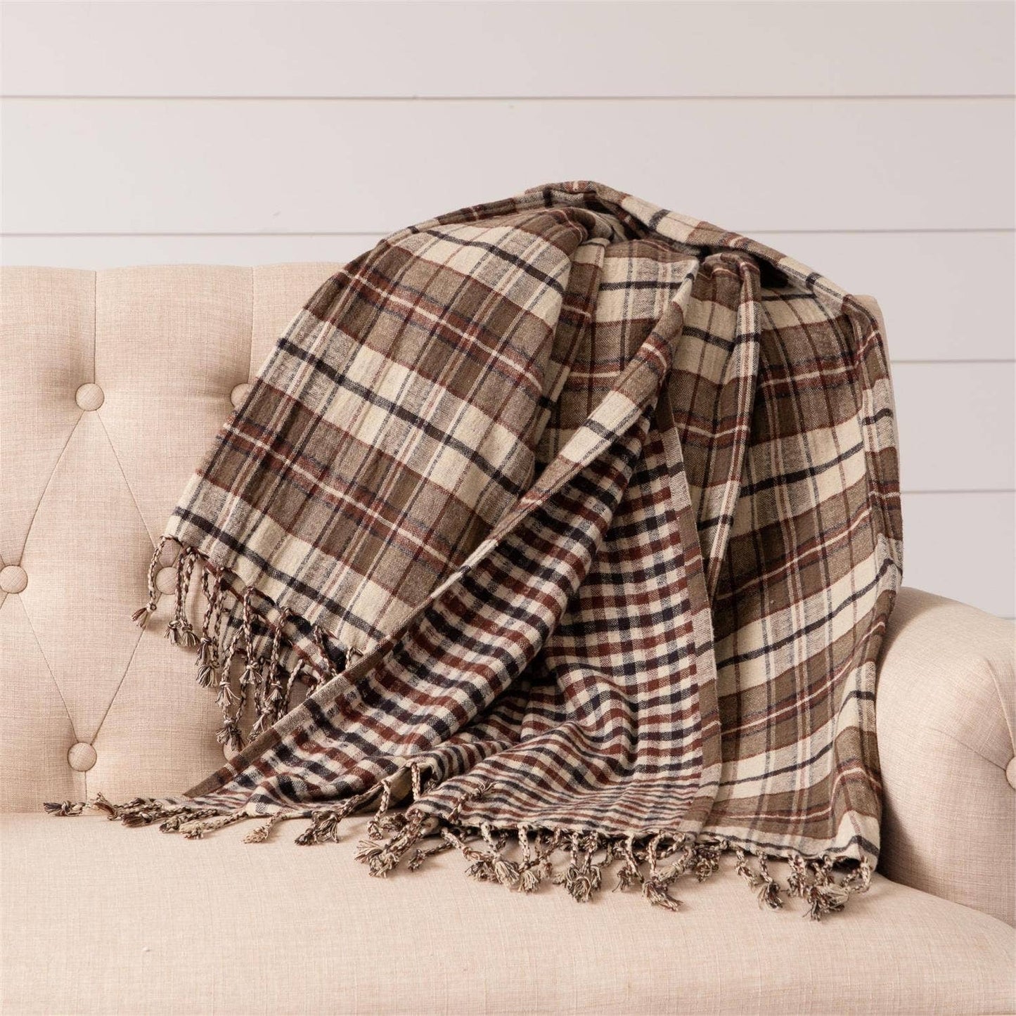 Throw - Brown Plaids, Reversible Brushed Cotton (PC)