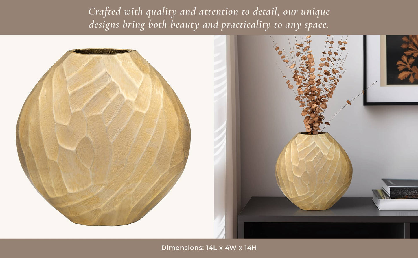 Metal Modern Hammered Decorative Vase - Gold, 14 in.
