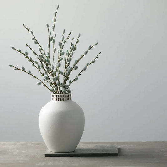 Etched Ivory Ceramic Vase