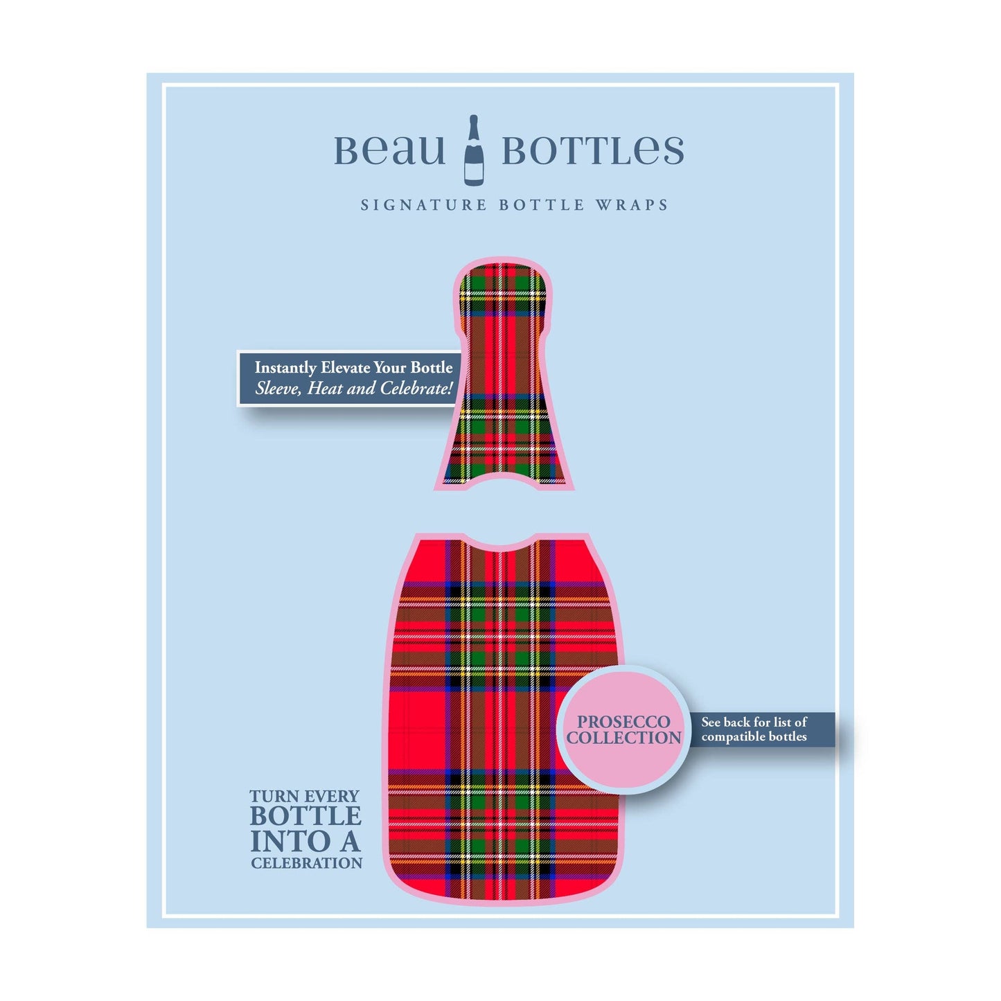 Beau Bottles – Red & Green Christmas Tartan (Prosecco)