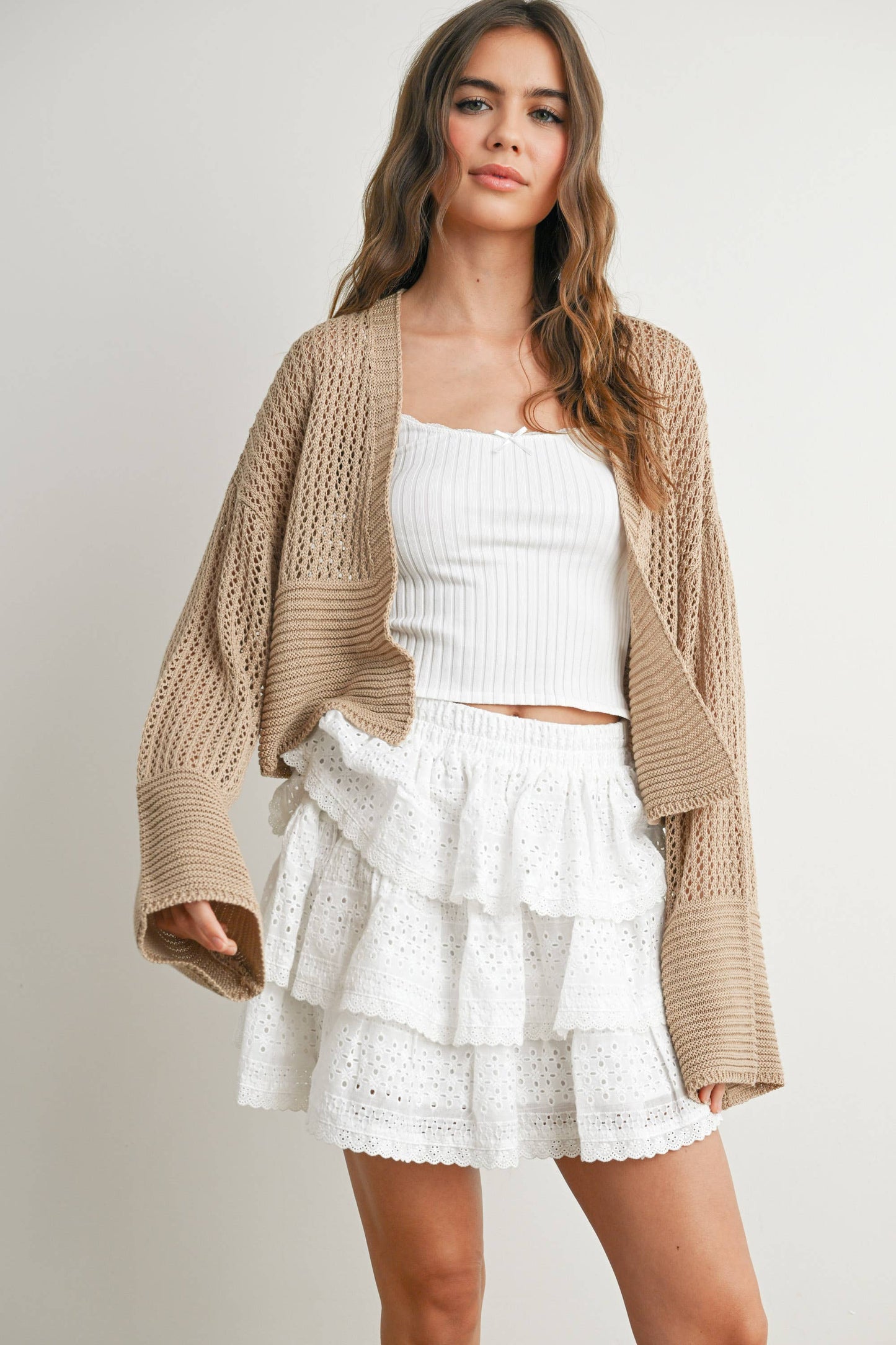 The Rowan Cardi – Textured Crop in Taupe