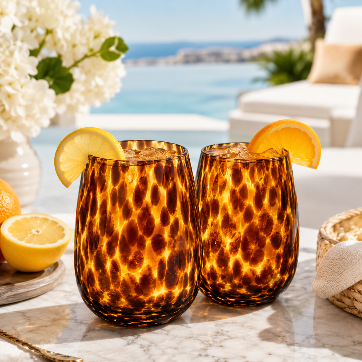 Leopard Print Stemless Wine Glass |  Set of 2