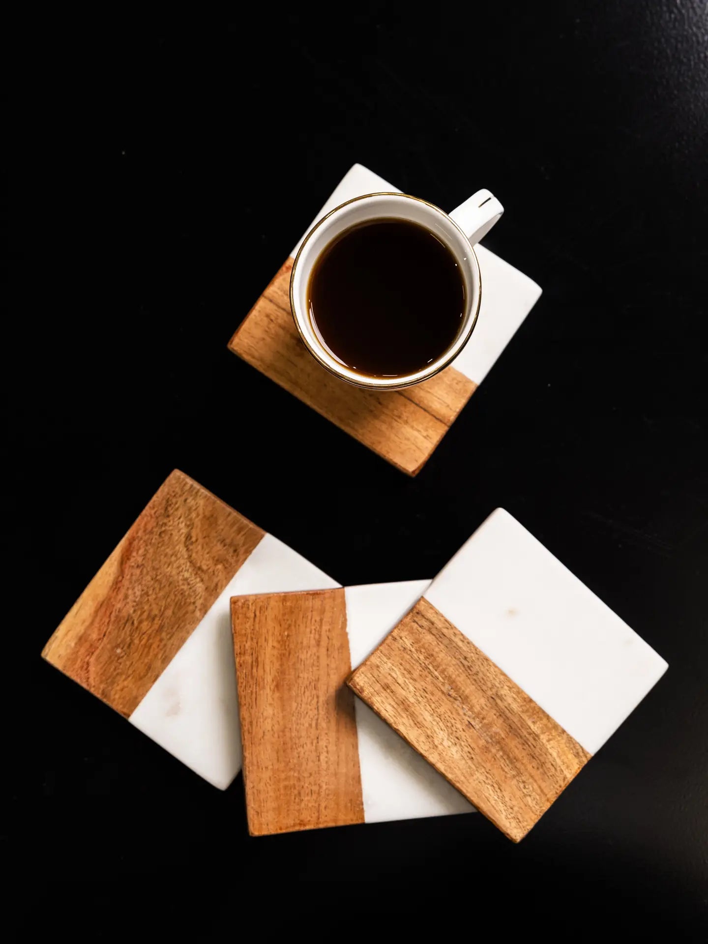 Square Wood and Marble Drinks Coasters- Set of 4