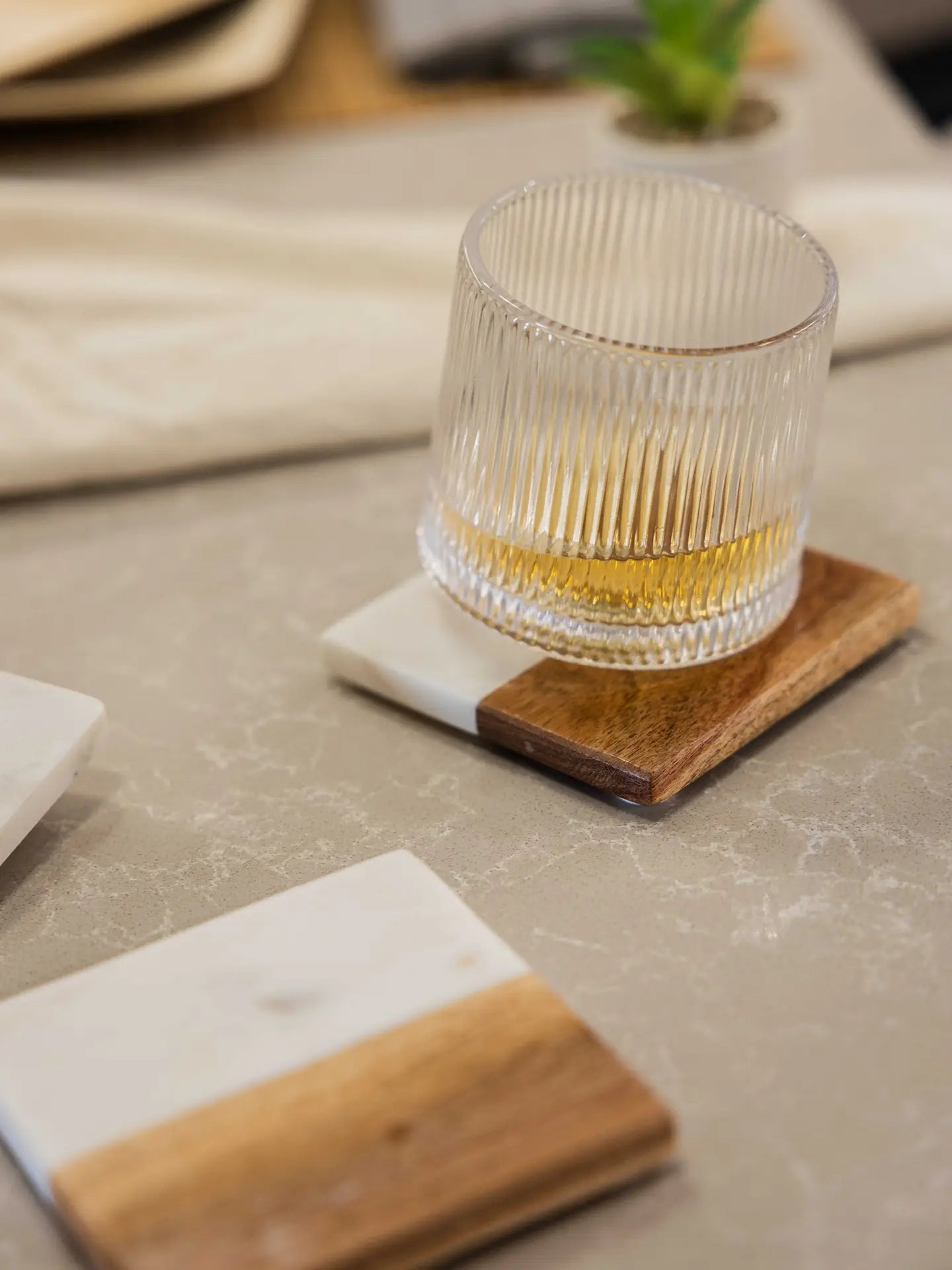 Square Wood and Marble Drinks Coasters- Set of 4