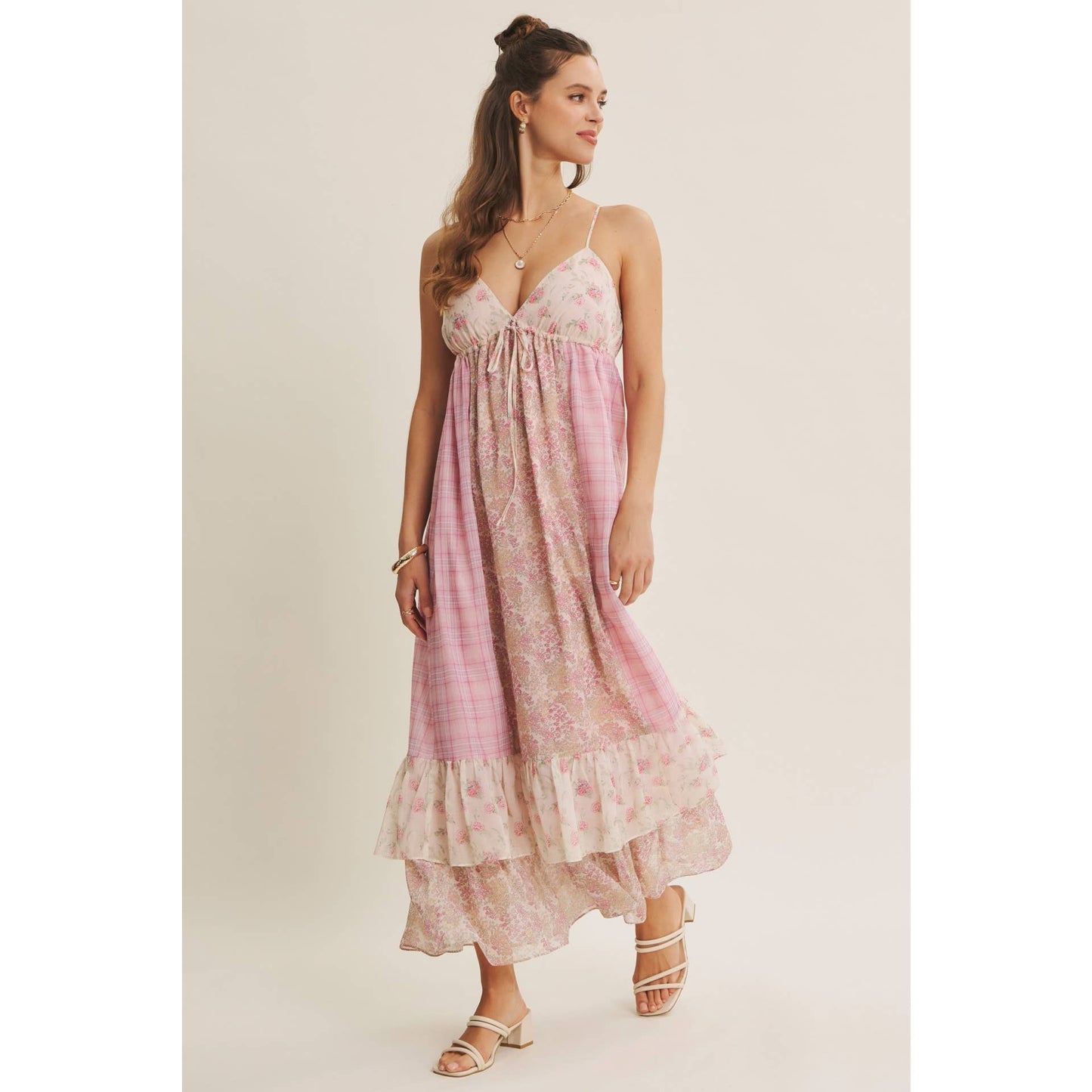 GARDEN PARTY ROMANTIC MIXED PRINT CHIFFON MAXI DRESS