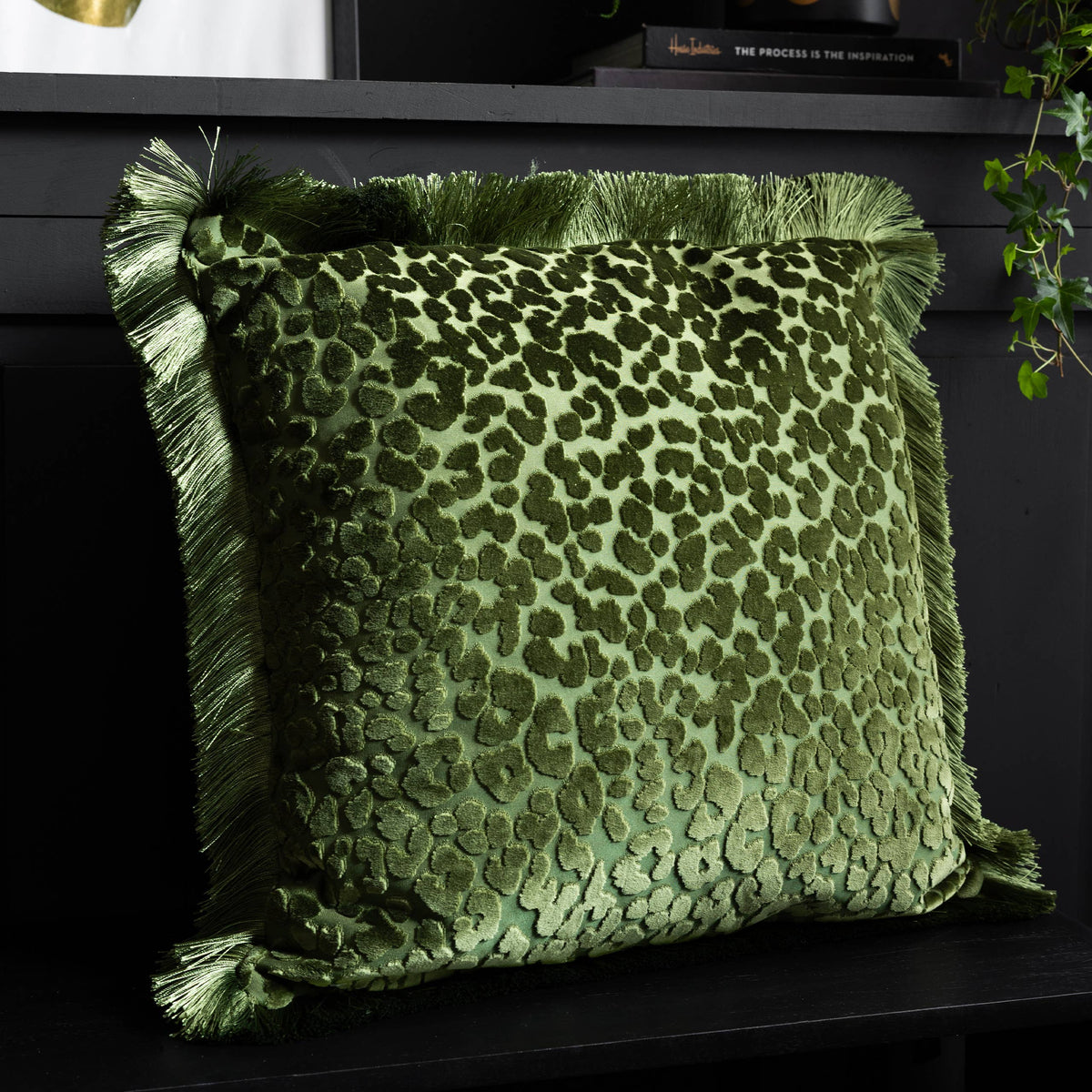 Leopard Love Cut Velvet Cushion Green