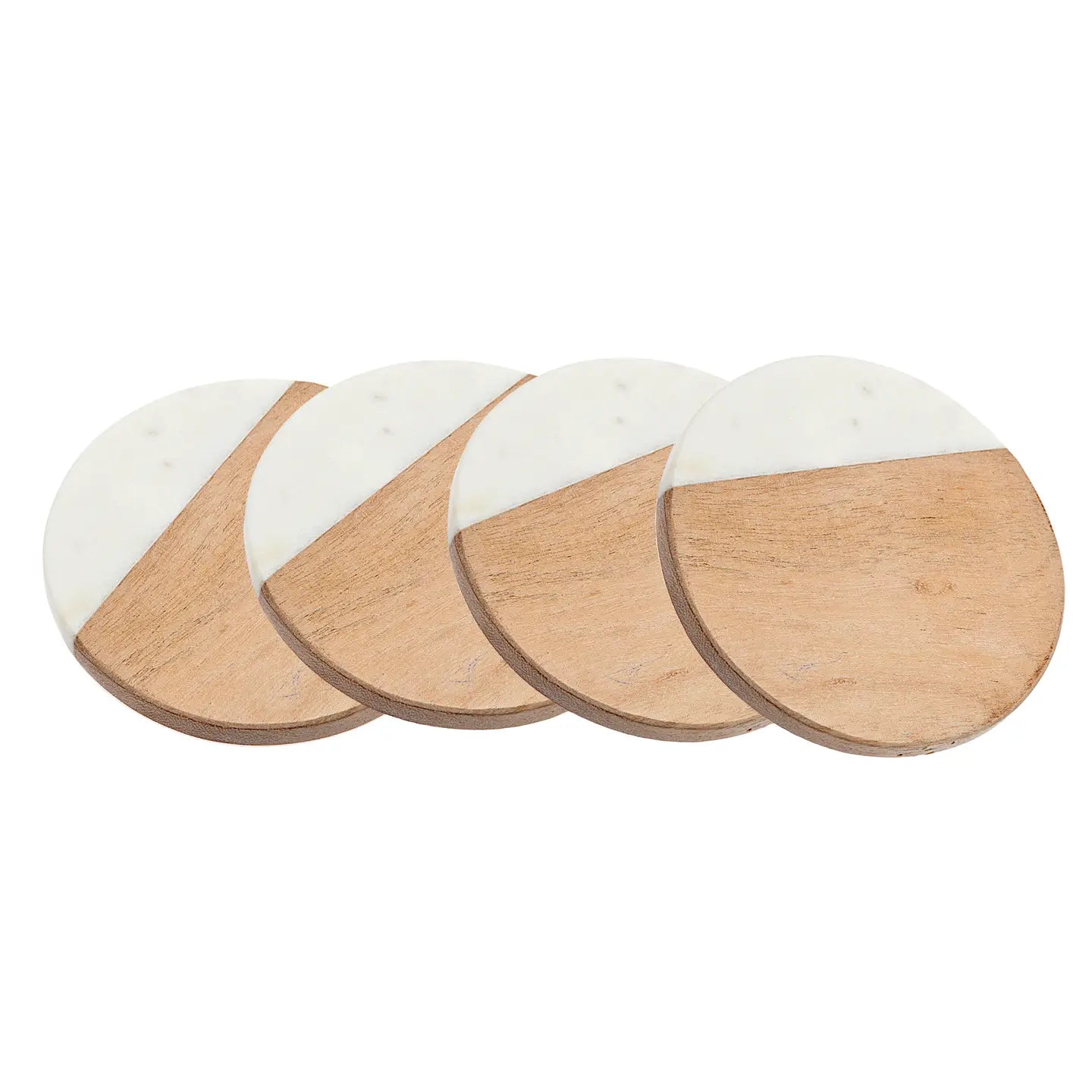 Circle Wood and Marble Drinks Coasters- Set of 4