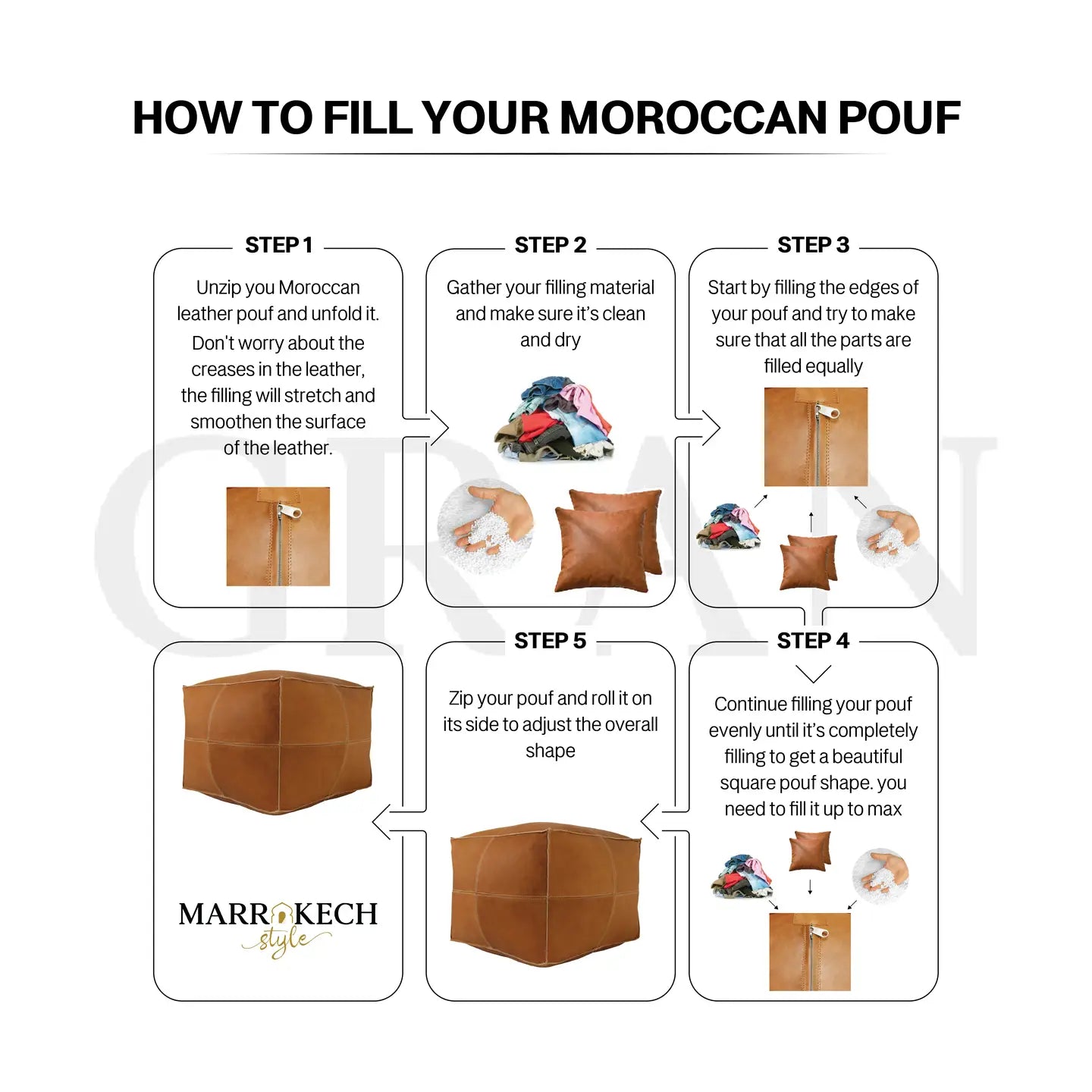 Handmade Moroccan Square Leather Pouf Brown