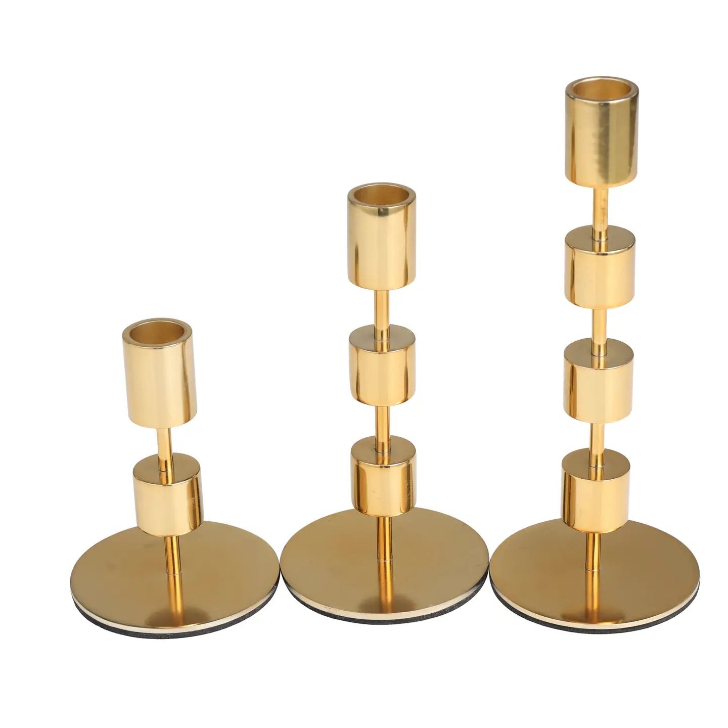 Contemporary Gold Aluminum Metal Candle Holder Set