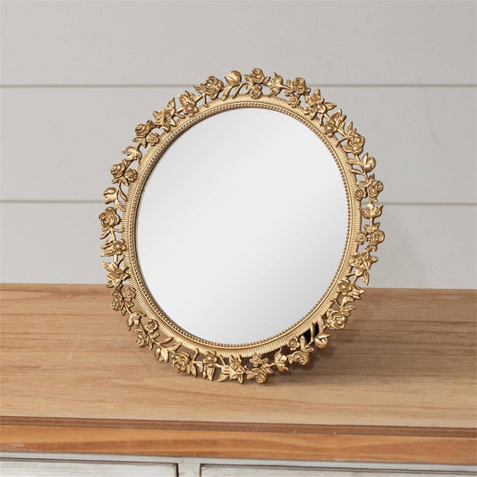 Gold Floral Round Table Mirror (PC)