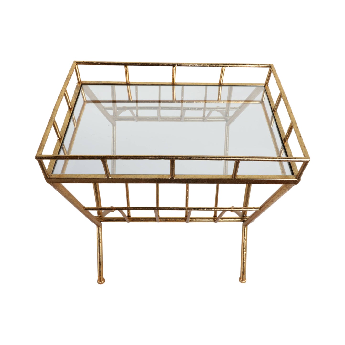 23 in. Tall Gold Metal 2 Tier Mirrored Magazine Bookcase