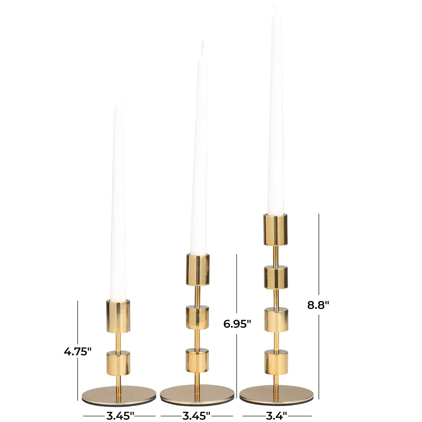 Contemporary Gold Aluminum Metal Candle Holder Set