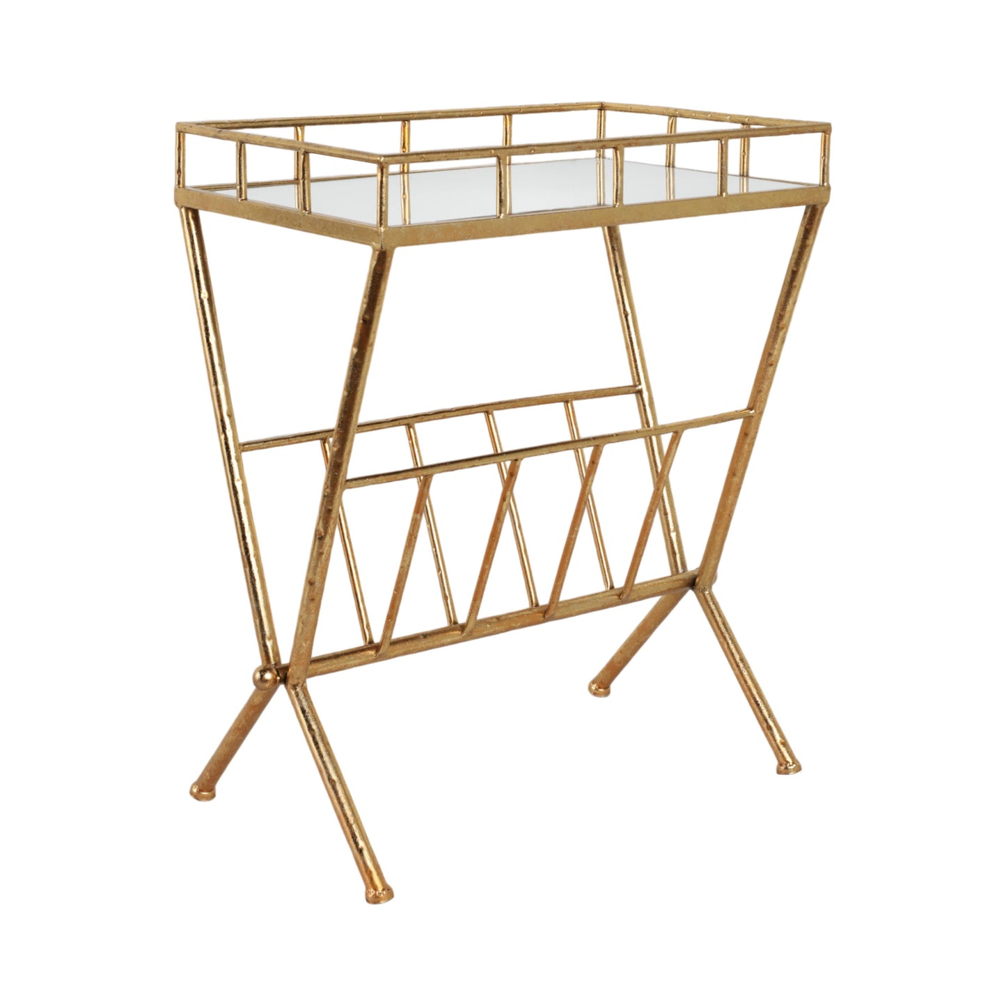 23 in. Tall Gold Metal 2 Tier Mirrored Magazine Bookcase