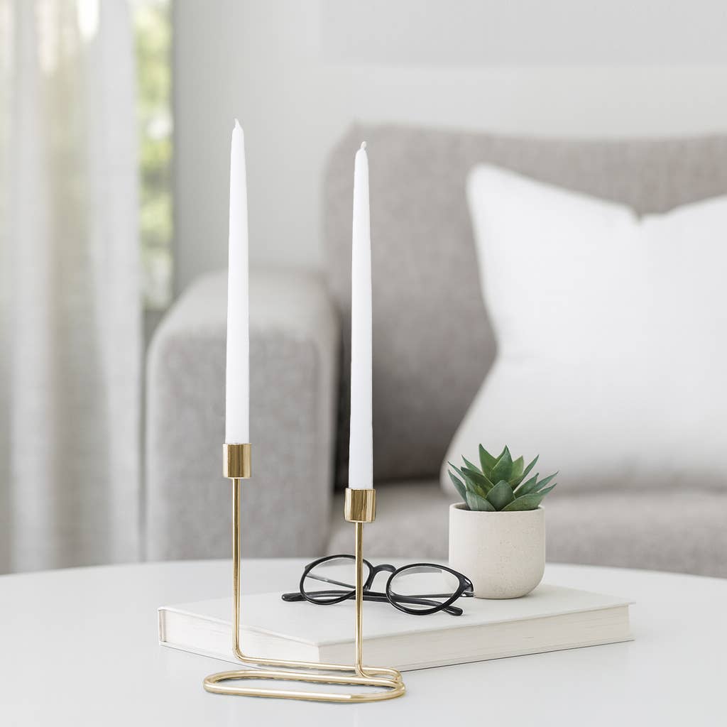 Taper Candle Holder 2-Taper - Gold Metal Double Swirl, 8 in.