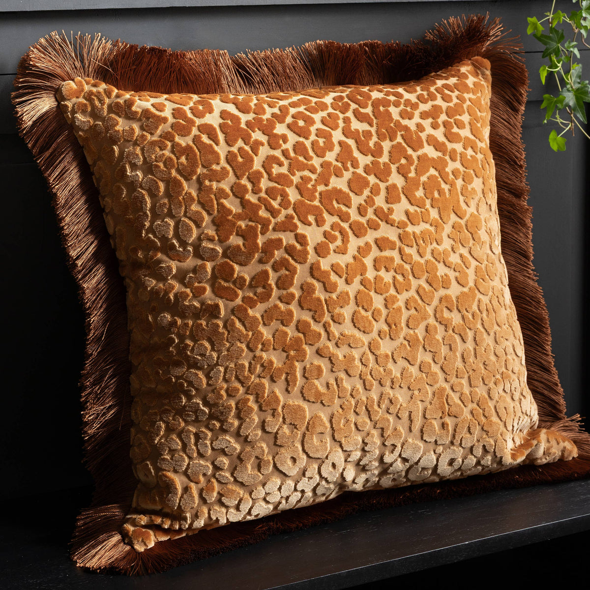 Leopard Love Cut Velvet Cushion Caramel