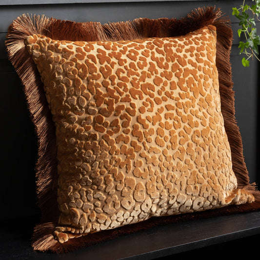 Leopard Love Cut Velvet Cushion Caramel