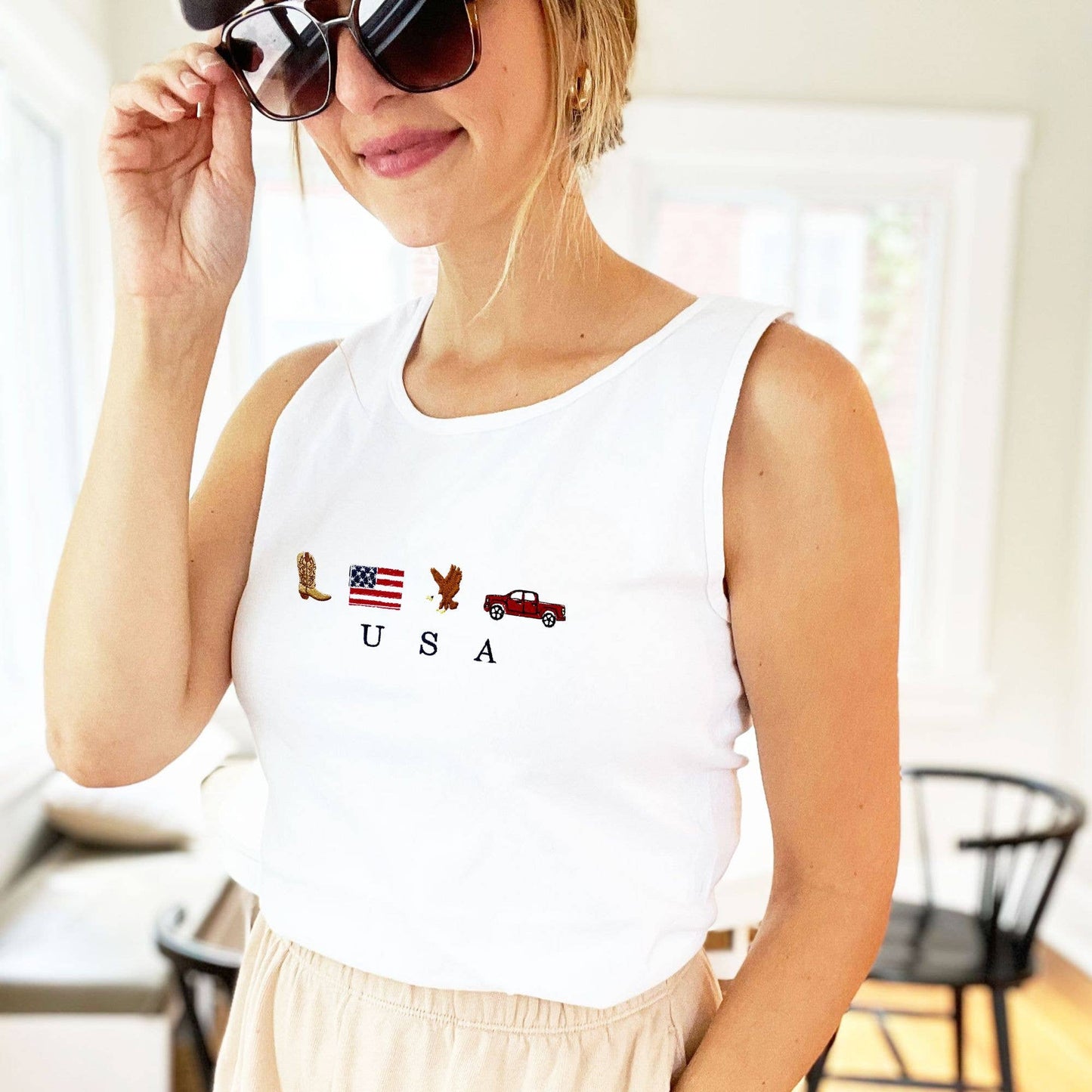 Embroidered USA Icons Tank Top