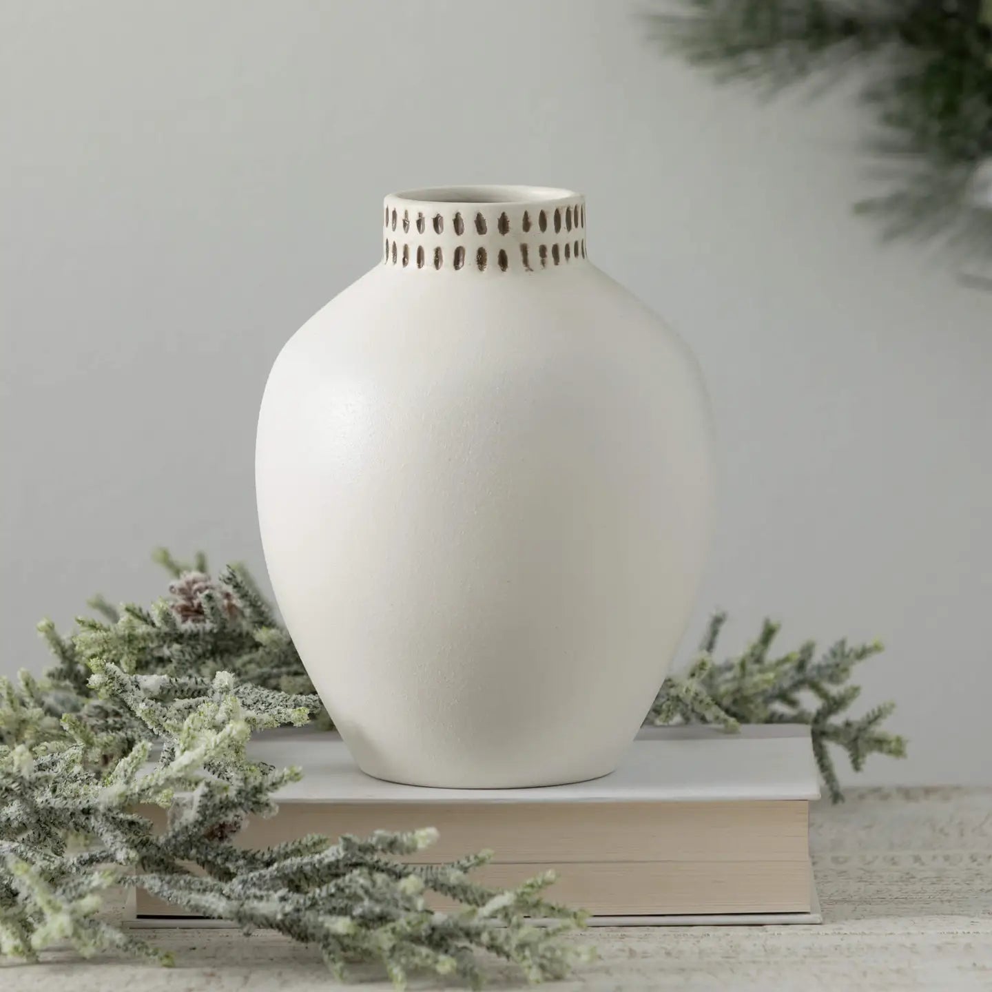 Etched Ivory Ceramic Vase