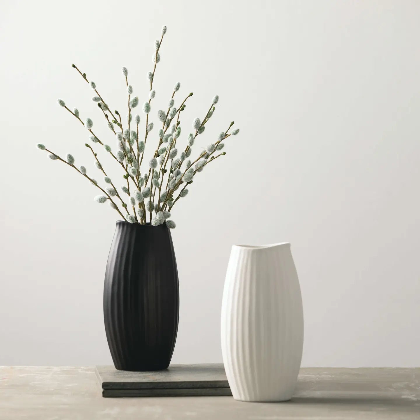 Modern Black Ribbed Vase