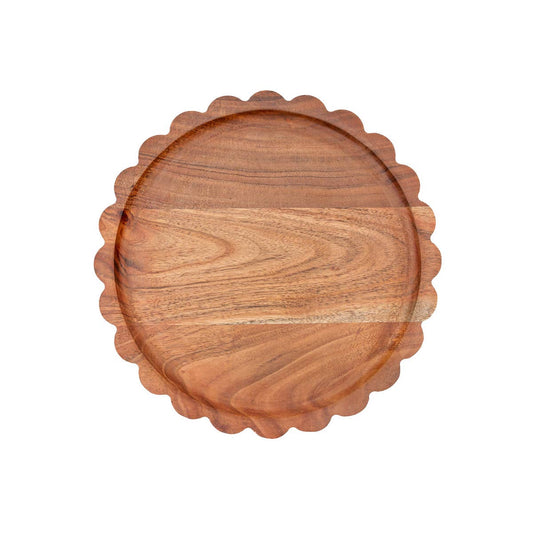 11" Dia Scalloped Acacia Wood Tray
