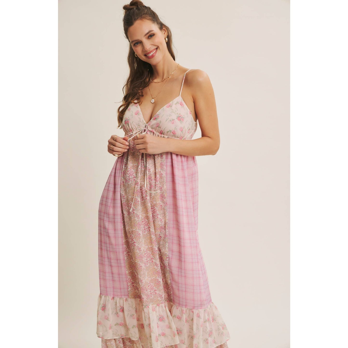 GARDEN PARTY ROMANTIC MIXED PRINT CHIFFON MAXI DRESS