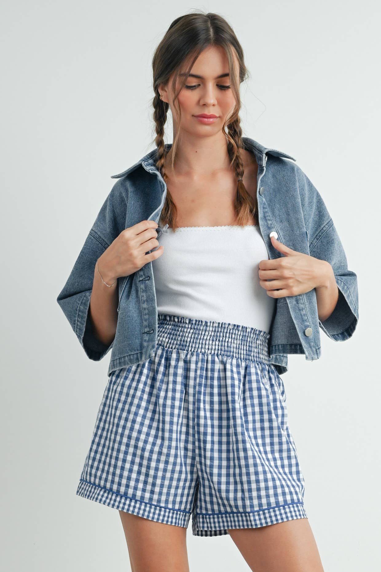Garterized Gingham Shorts - BMP7658