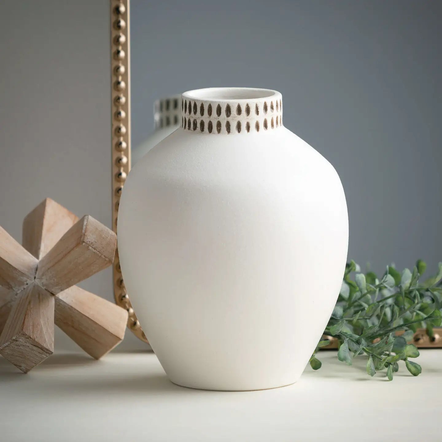 Etched Ivory Ceramic Vase