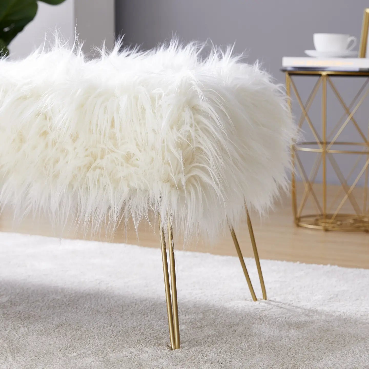 Faux Fur Bench Ottoman