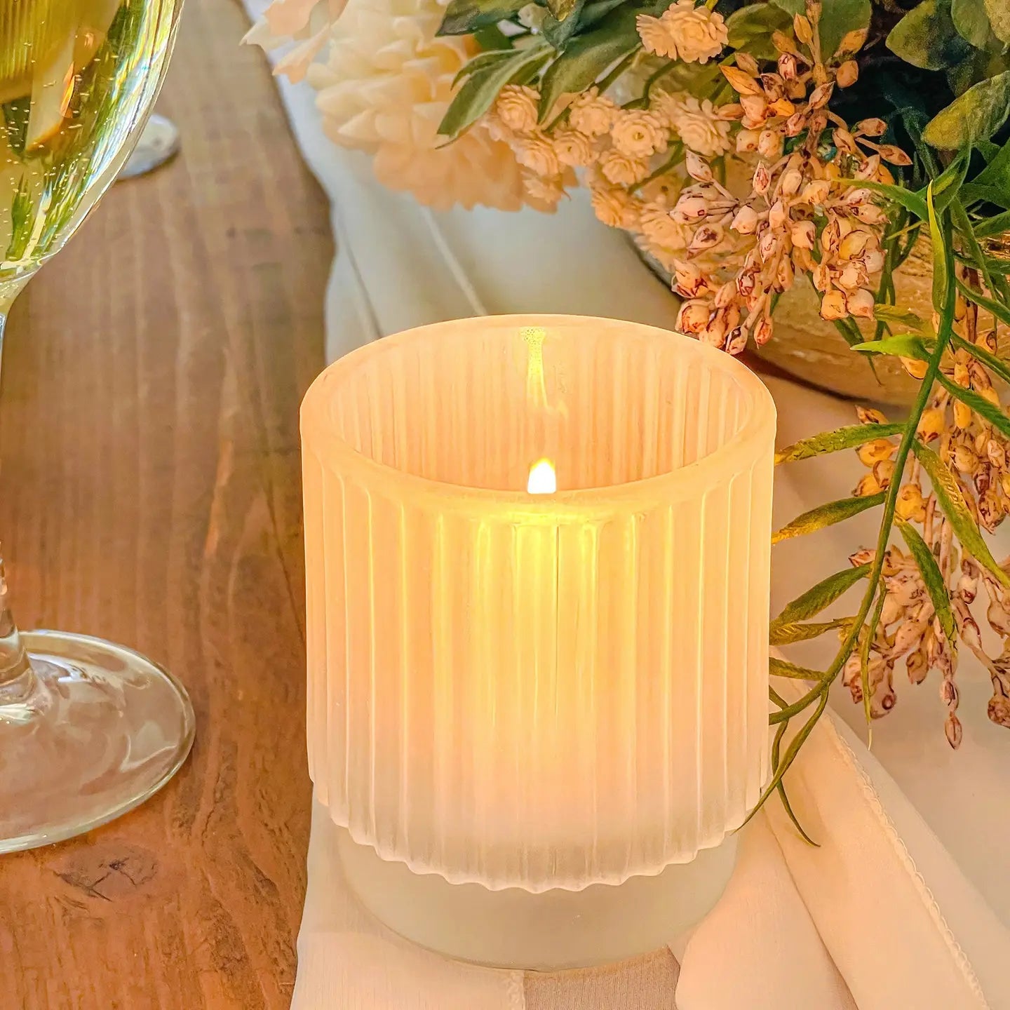 Ribbed Frosted Glass Votive Candle Holder Set