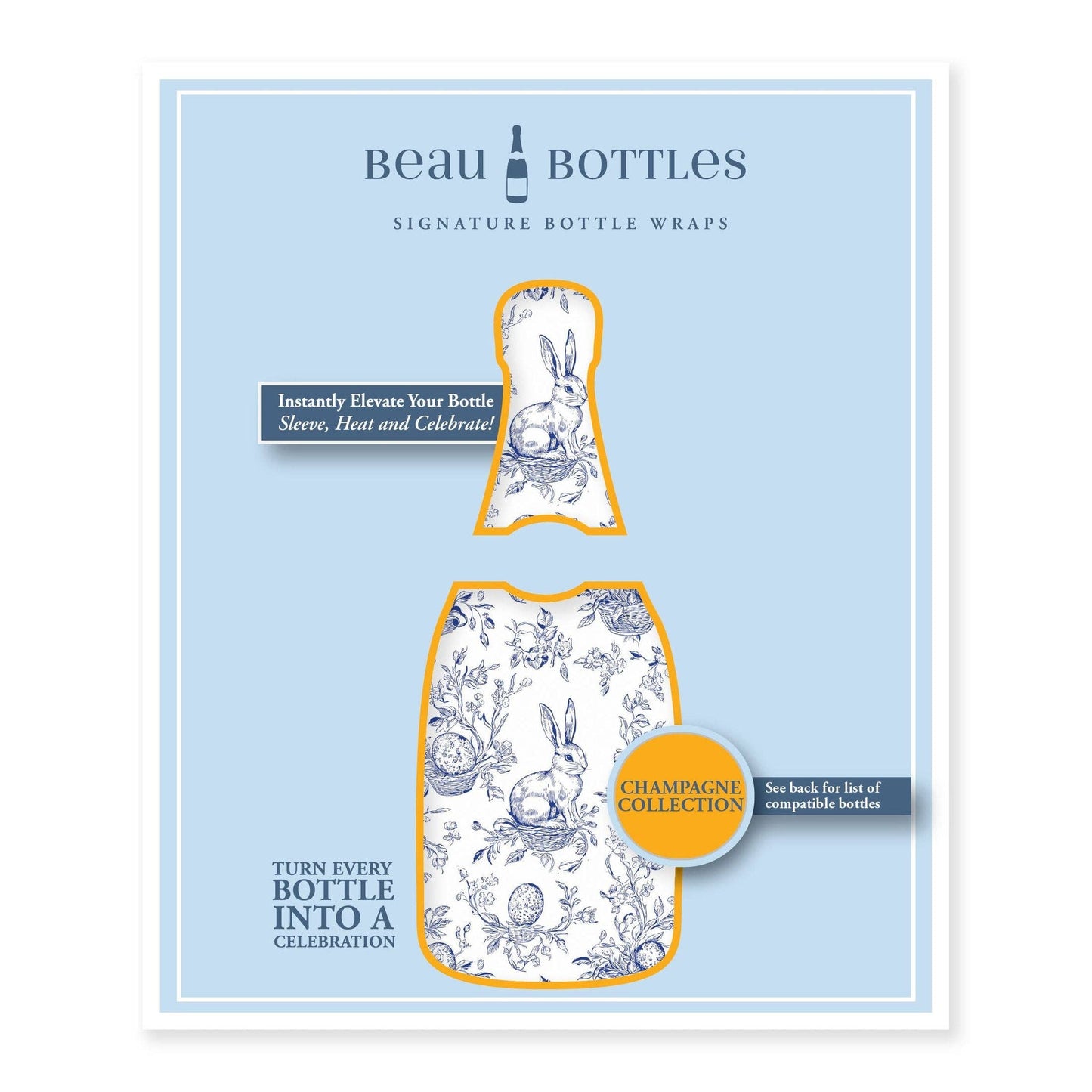 Beau Bottles Blue Easter Bunny Toile- Champagne Collection