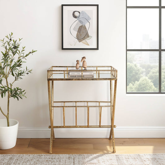 23 in. Tall Gold Metal 2 Tier Mirrored Magazine Bookcase