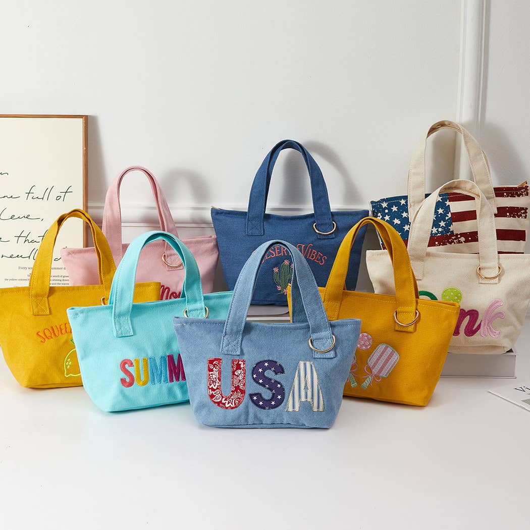 USA Fabric Letter Mini Tote With Key Ring Holder
