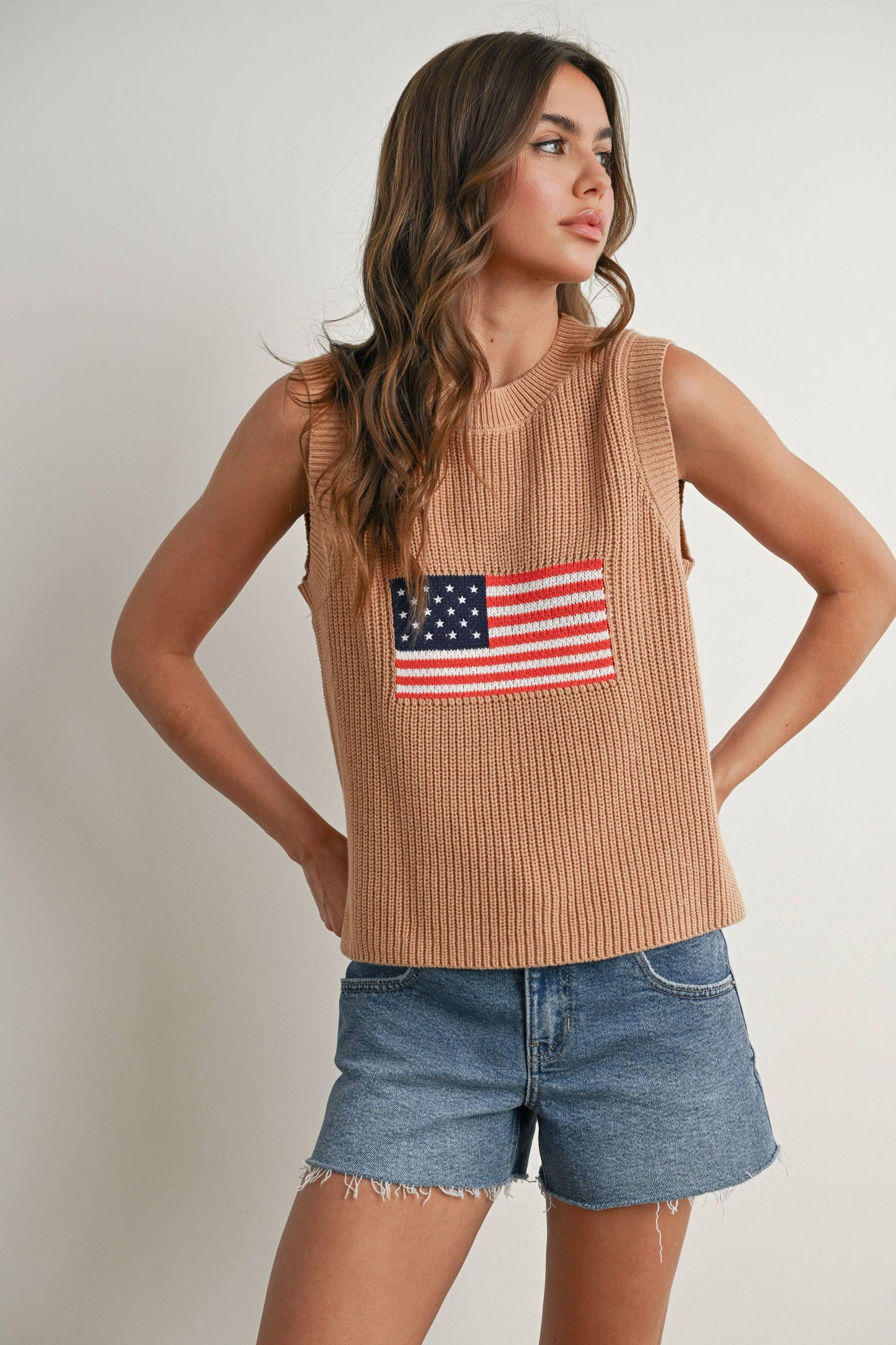 Flag Print Knitted Sleeveless Sweater - BMW7749