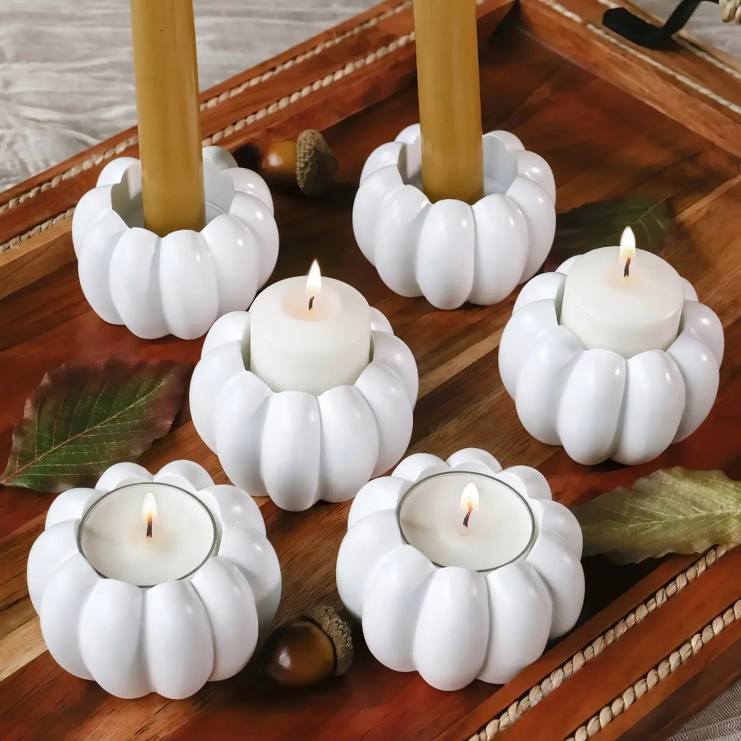 White Pumpkin Tealight & Candlestick Holder