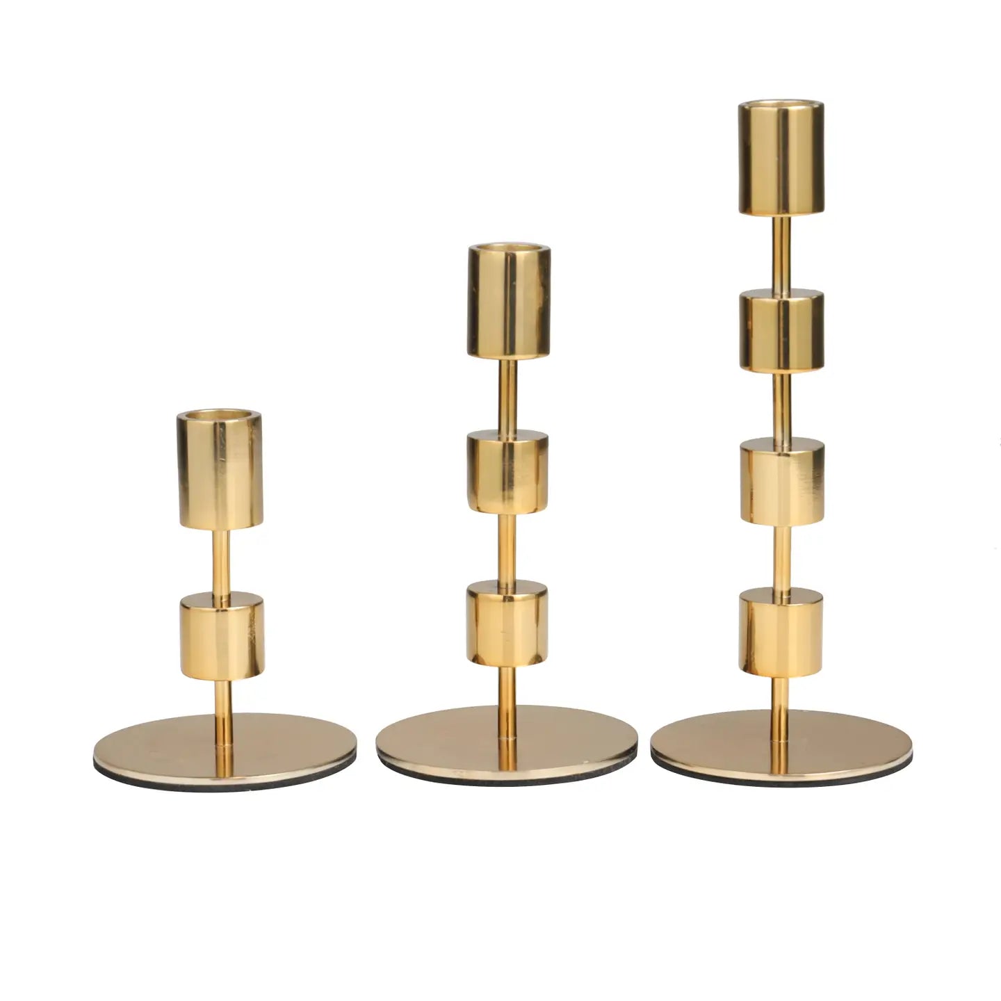 Contemporary Gold Aluminum Metal Candle Holder Set