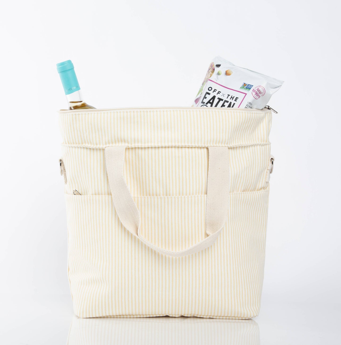 Striped Cooler Tote – Pastel Yellow