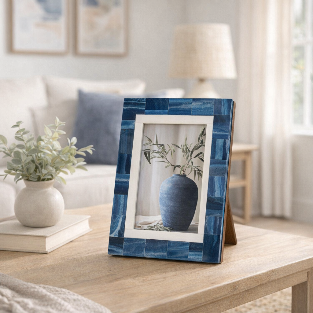 Photo Frame - Blue Resin Modern Geometric Border, 5x7 in.
