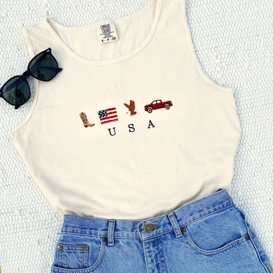 Embroidered USA Icons Tank Top