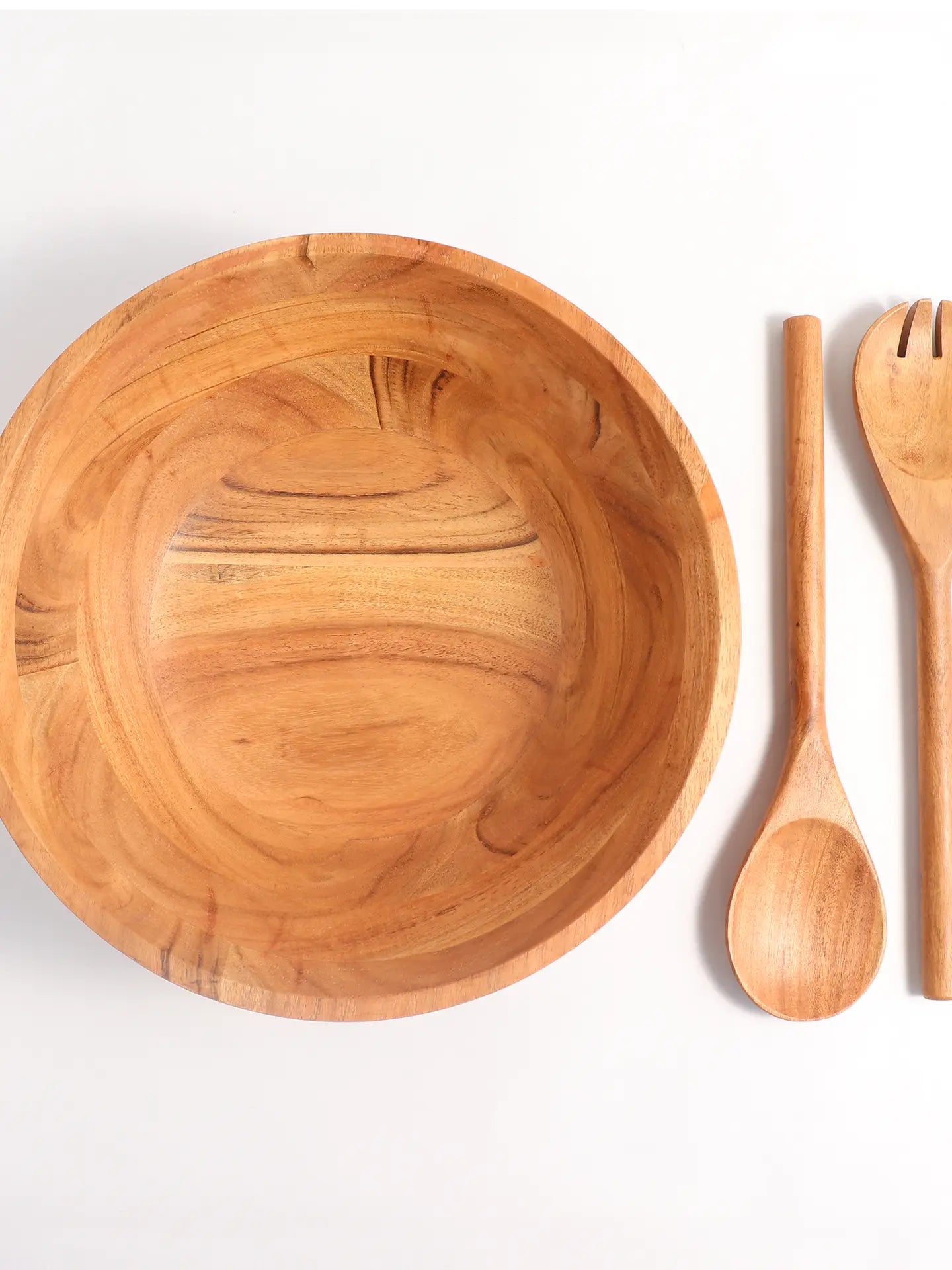 Large Wooden Salad Bowl with Servers