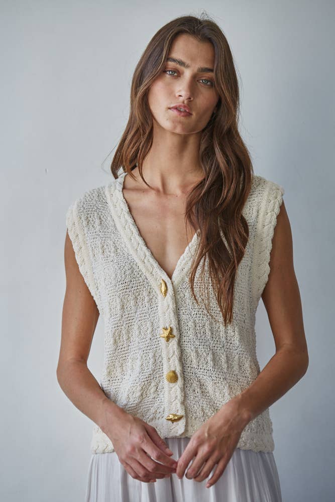 V-Neck Shell Button-Down Vest
