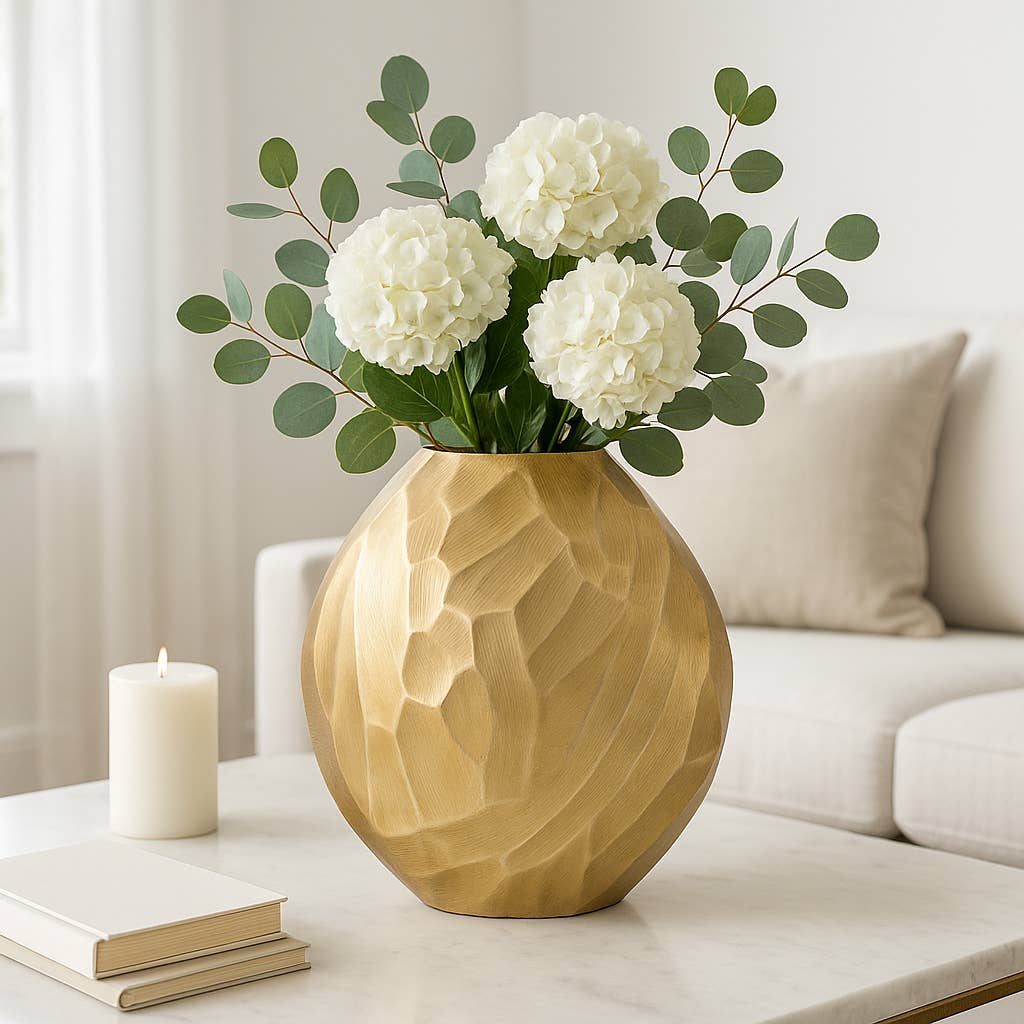 Metal Modern Hammered Decorative Vase - Gold, 14 in.