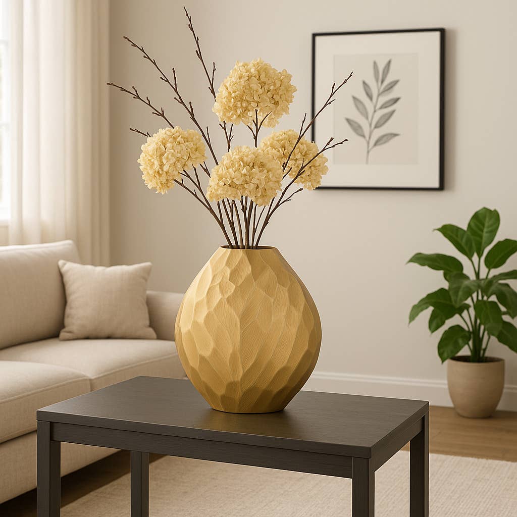 Metal Modern Hammered Decorative Vase - Gold, 14 in.